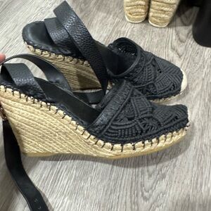 Valentino Black Espadrille Woven Wedge Sandals